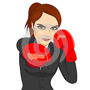 Angry business woman boxing punching ready to fight