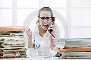 Angry Business woman Shouting At Phone