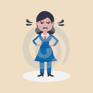 A angry business woman shouting or screaming expression.Shouting,anger emotion, facial expression.Full Human body.Vector