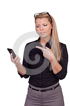 Angry business woman with a smartphone