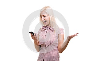 Angry business woman yells while on cell phone