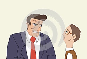 Angry businessman attacking his colleague. Mobbing, bullying at workplace