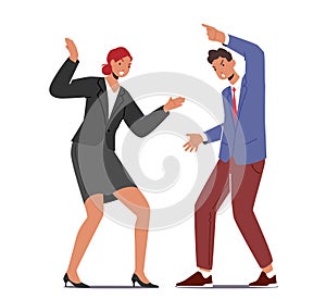 Angry Businessman Fight with Business Woman Isolated on White Background. Office Characters Quarrel and Arguing