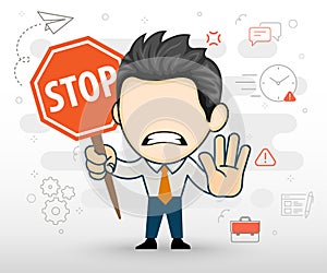 Angry businessman holding stop sign