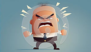 angry businessman Kawaii cartoon character business illustration bad mood red challenged emotion depression conflict drawing