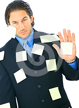 Angry Businessman With Many Post It