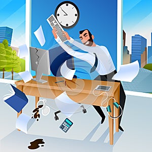 Businessman Goes Mad in Office Vector Illustration