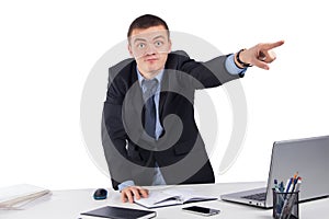 Angry businessman pointing front