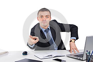 Angry businessman pointing front