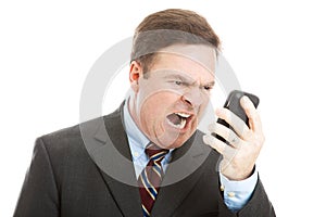 Angry Businessman Yelling into Phone