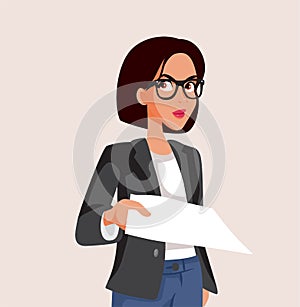 Angry Businesswoman Handing Over a Contract Vector Cartoon Illustration