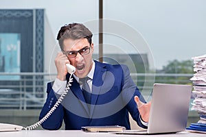 The angry call center employee yelling at customer