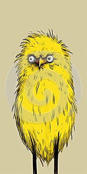 Angry Canary: Hand Drawn Yellow Bird In Necronomicon Style