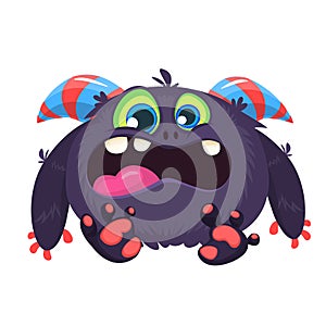 Angry cartoon black monster screaming. Yelling angry monster expression. Big collection of cute monsters. Halloween character.