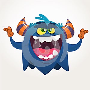 Angry cartoon black monster screaming. Yelling angry monster expression. Halloween vector illustration.