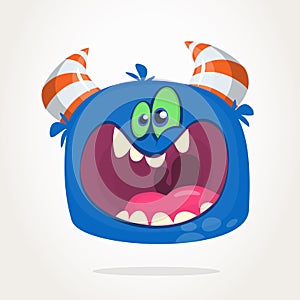 Angry cartoon blue monster screaming. Yelling angry monster expression. Halloween vector illustration.