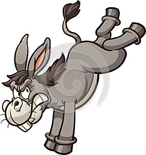 Angry cartoon donkey throwing a back kick