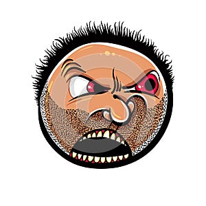 Angry cartoon face with stubble, vector illustration.