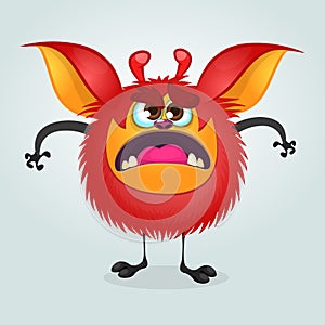 Angry cartoon fat monster. Vector illustration of red monster character with large ears for Halloween.