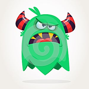 Angry cartoon green monster screaming. Yelling angry monster expression. Halloween vector illustration.