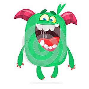 Angry cartoon green monster screaming. Yelling angry monster expression. Halloween vector illustration.