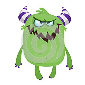 Angry cartoon green monster screaming. Yelling angry monster expression. Halloween vector illustration.