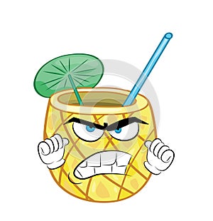 Angry cartoon illustration of pinacolada cocktail