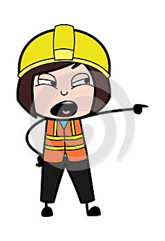 Angry Cartoon Lady Engineer Shouting