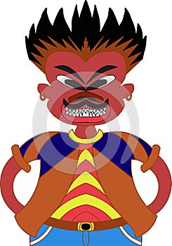 Angry cartoon man with a mustache and piercing teeth