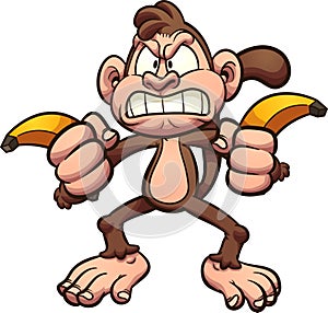 Angry cartoon monkey holding a couple of banana