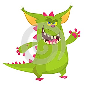 Angry cartoon monster dragon or dinosaur. Vector illustration.