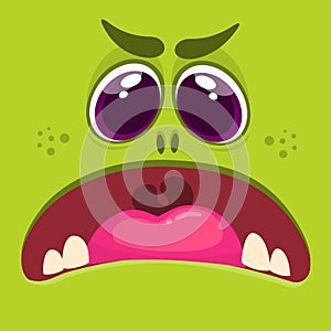 Angry cartoon monster face. Vector Halloween green cool monster avatar with wide smile.