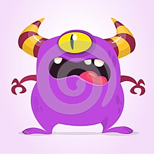 Angry cartoon monster with one eye. Vector purple monster illustration. Halloween design.