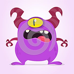 Angry cartoon monster with one eye. Vector purple monster illustration. Halloween design.