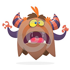 Angry cartoon monster screaming. Yelling monster expression. Halloween vector illustration.