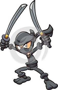 Angry cartoon ninja wielding two swords