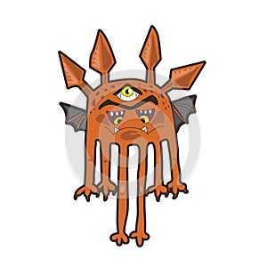 Angry cartoon orange monster. Vector illustration