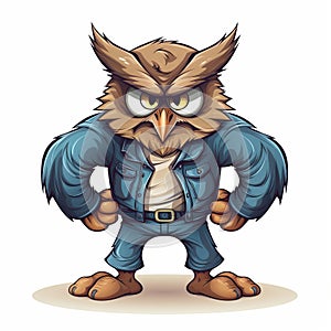 Angry Cartoon Owl In Blue Jacket: Streetwise Style Illustration