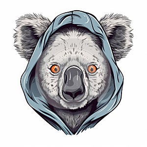 Angry Cartoon Portrait with Hooded Streetwear Outfit and Open Eyes on Plain White Background. Perfect for Posters and Web.