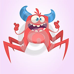 Angry cartoon red spider monster. Vector illustration for Halloween.