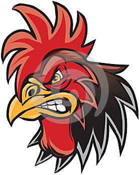 Angry Cartoon Rooster Mascot Head Illustration