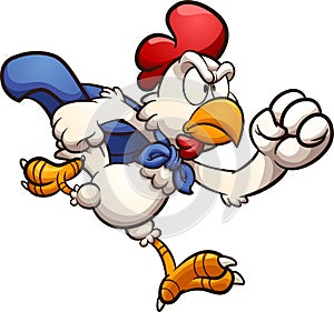 Angry cartoon running super chicken.