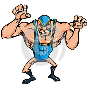 Angry cartoon wrestler with a mask