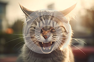 Angry cat closeup. Generate Ai