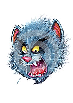 Angry cat head cartoon detail illustration character