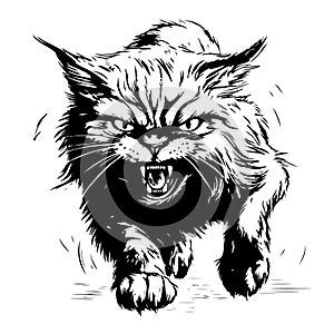 Angry cat isolated illustration. Black color on white background image.