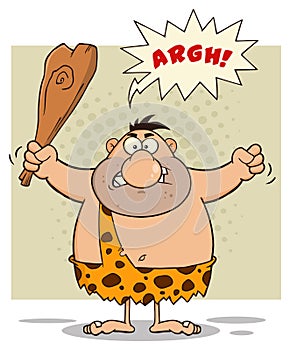 Angry Caveman Cartoon Character Holding A Club