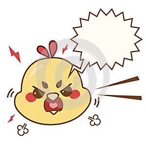 Angry chicken. Bird head in kawaii cartoon style. Hand drawn animal with bubble speech. Chick vector illustration