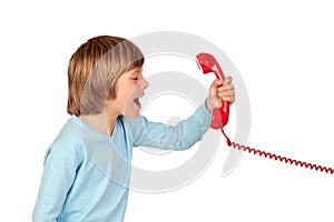 Angry child shouting At Phone