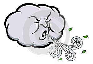 Angry Cloud Blowing Wind Cartoon